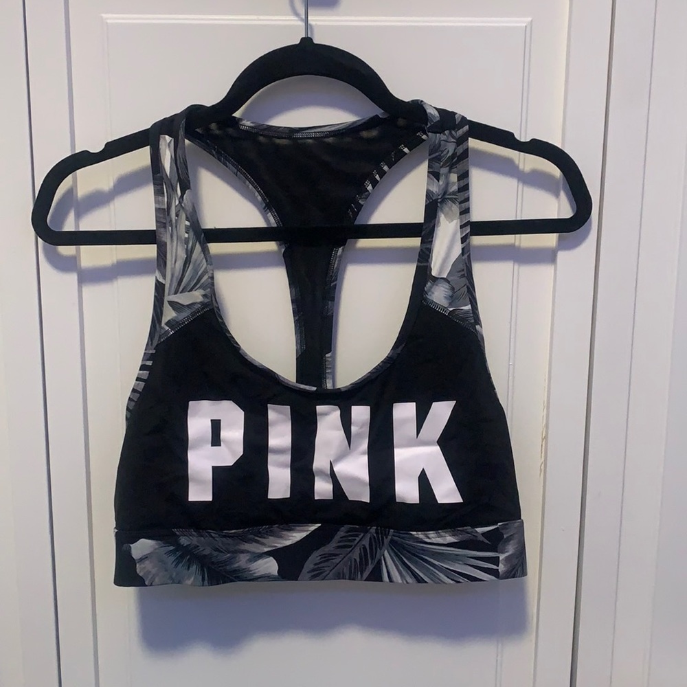 NWOT PINK Victoria’s Secret ULTIMATE Grayscale Palm Leaf Sports Bra
